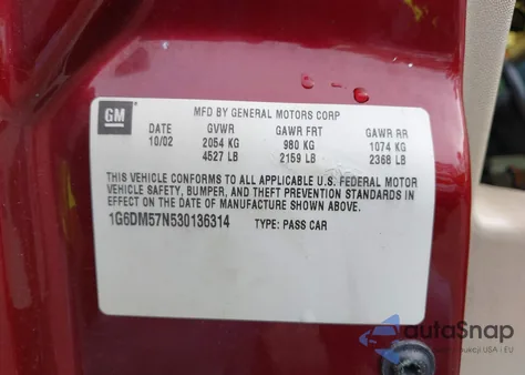 2003 Cadillac Cts Standard z USA, uszkodzony, nr VIN 1G6DM57N530136314